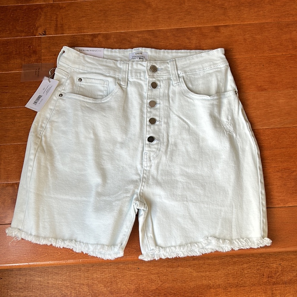 NWT REVOLVE WeWoreWhat Bleached Wash Biker Button-Fly Shorts